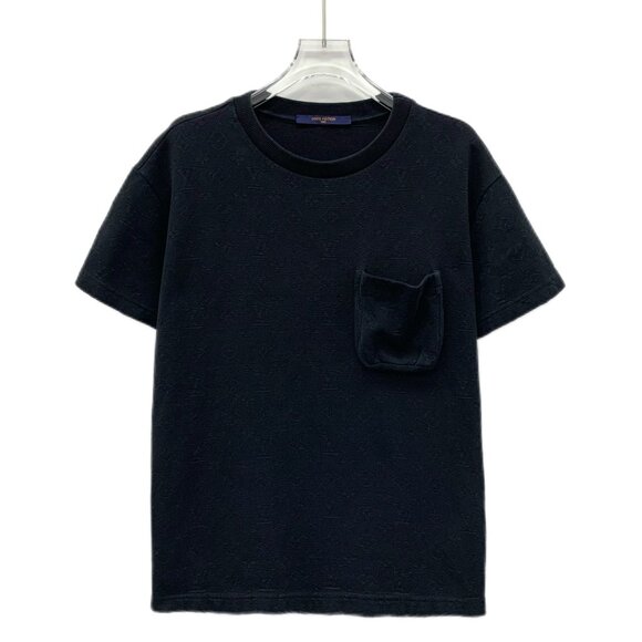 CM0359 Louis Vuitton Black Monogram Embossed Short Sleeve T-Shirt - Picture 1 of 8